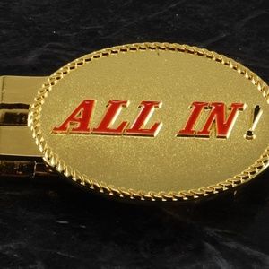Vintage "ALL IN" Gambling Money Clip Oval Gold NOS
